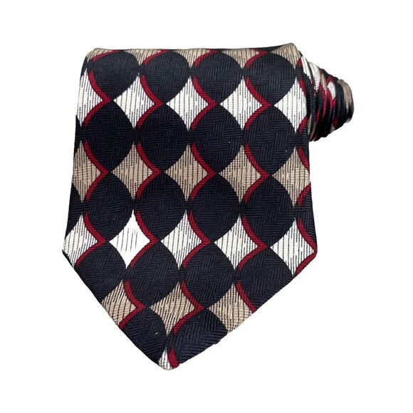 Vintage Givenchy Monsieur Tie 100% Silk Mens Black Red Geometric Italian Fabric - Picture 2 of 11